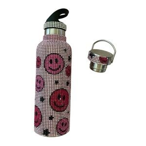 TOMO Water Bottle Pink Smiley Faces Bling Teen Student 750ML/25oz